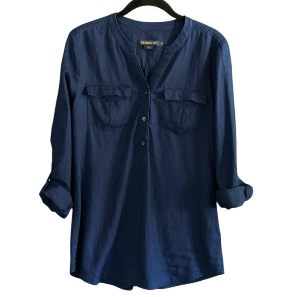 Pendleton Navy Utility Blouse S Cotton Quiet Luxury Popover Heritage Preppy - Picture 2 of 8